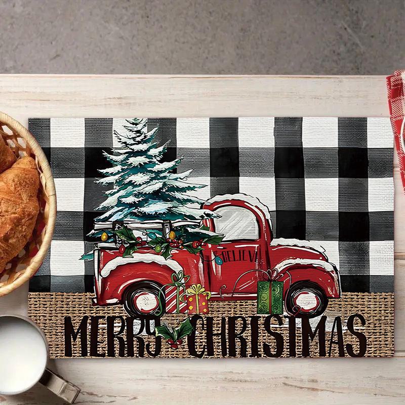 2024 Fete de masă din in de Crăciun - Decor de sărbători festive, izolate, design imprimat