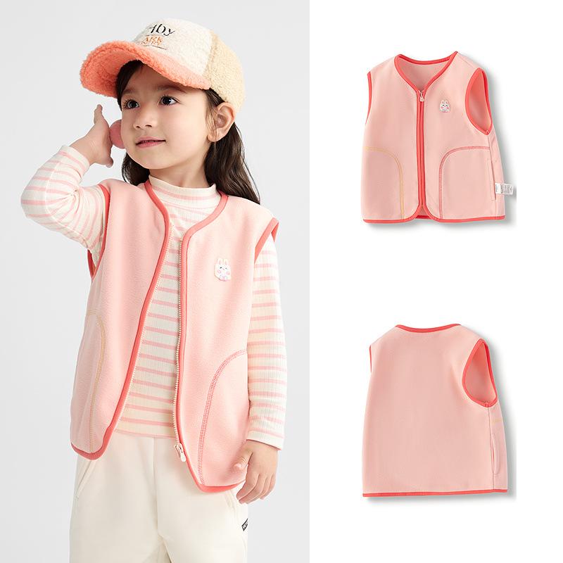 Balabala Kids  Reversible Fleece Vest: 2025 Autumn/Winter Edition for Boys & Girls, Double-Sided with Velvet, Warm Outerwear. 150 cm