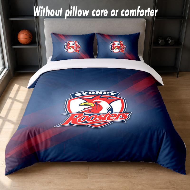 Sydney Roosters Design Bett Bettwäsche Set 1 Bettbezug + 2 Kissenbezüge Weich Atmungsaktiv Haushalt Bettwäsche