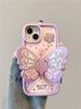 Ins Fashion Lovely Purple Butterfly Holder Stand Case For iPhone 17 15 14 13 16 Pro Max Soft Silicone Phone Cover