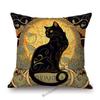 Black White Cat Nouveau Art Floral Background Mucha Style Retro Cotton Linen Sofa Throw Pillow Case Home Decor Cushion Cover