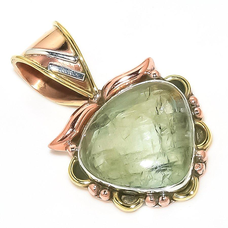 

Natural Aquamarine Gemstone TwoTone 925 Solid Sterling Silver Pendant 1.20 f5E62