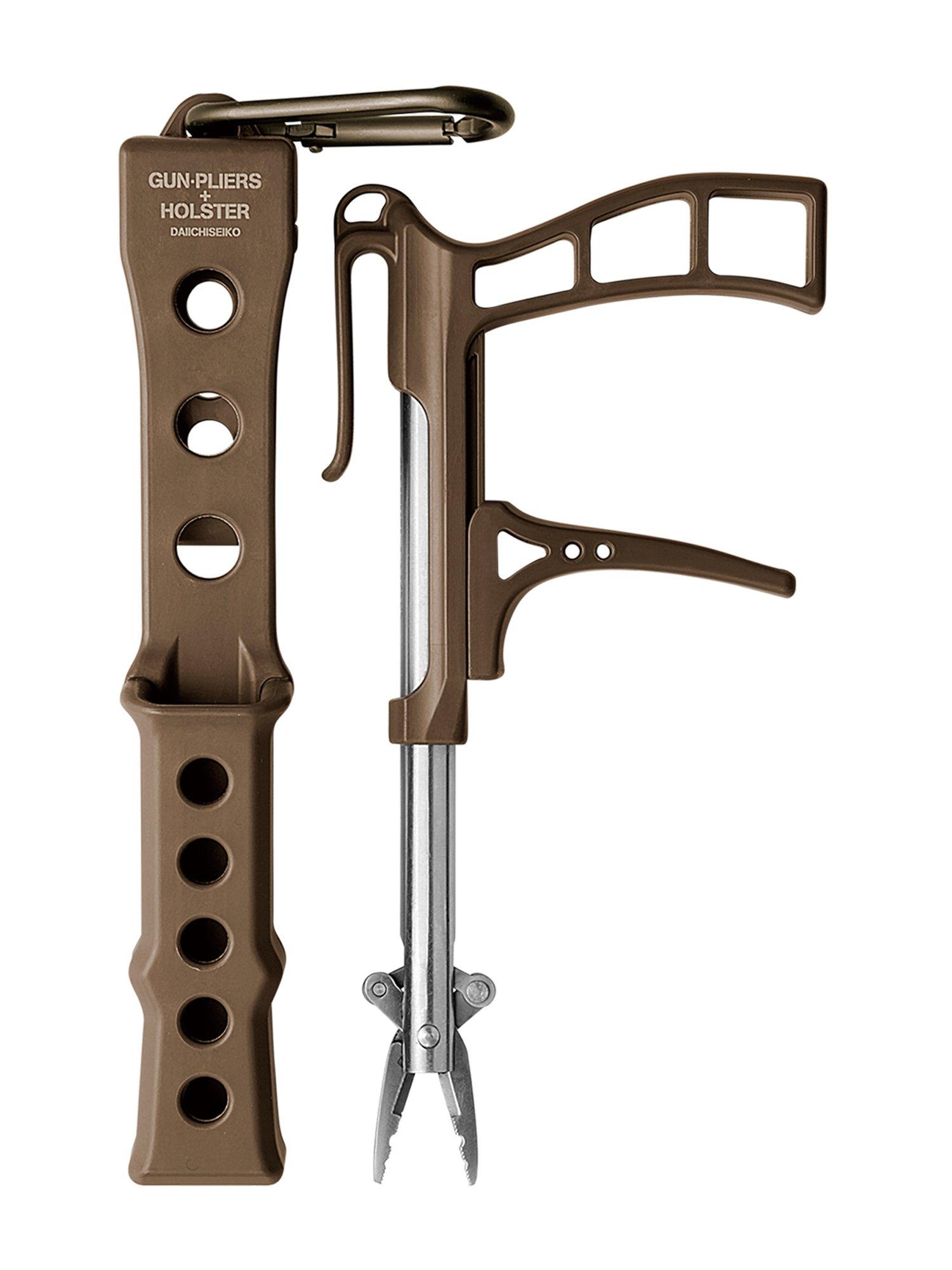 

Daiichi Seiko Рыболовные плоскогубцы-пистолет Цвет Темная земля Съемник рыболовных крючков и игл, + Кобура, Экстрактор, Плоскогубцы,