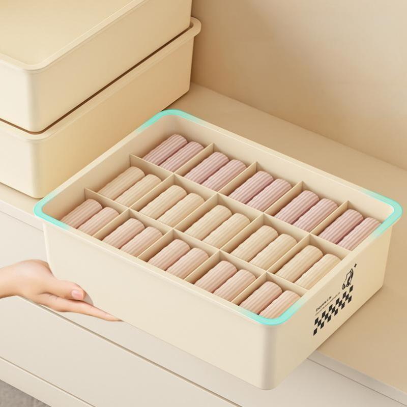 10/15 Grids Underwear Storage Box Case Classification With Cover Panties Socks Organizer Dustproof Stable Stacking
