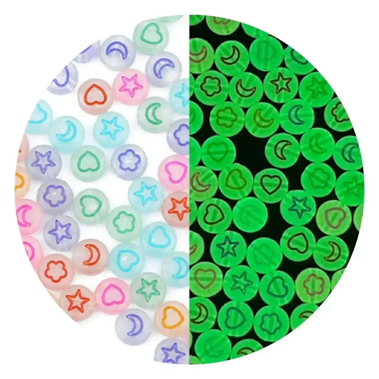 100-500pcs Acrylic Luminous Letter Beads Glow in the Night Flat Spacer Loose Beads for Jewelry Making Diy Bracelet Accessories 100PCS