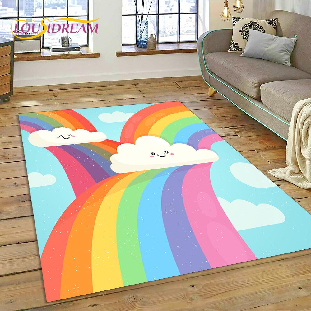 Rainbow 3D Colour Illusion Cartoon Rug Carpet for Living Room Bedroom Home Decor,Floor Mat Non-slip Decoration for Sofa Doormat