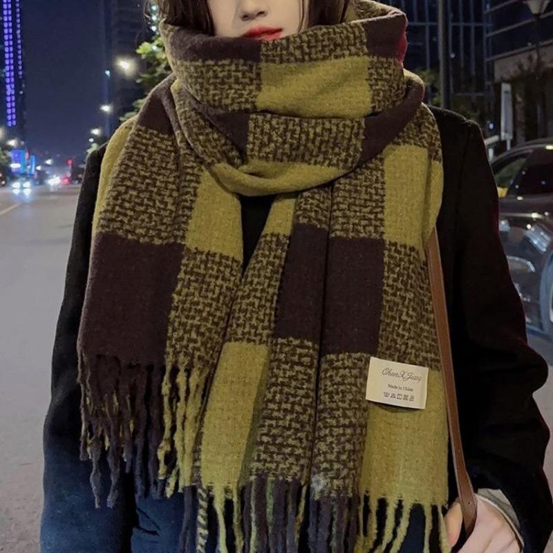 Damen Winter Verdickter Seniorensinn Karierter Schal Neue Weibliche England Retro Koreanische Version Des Warmen Schals