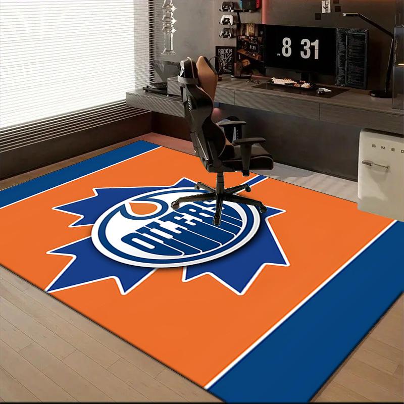 Energetic Oilers Team Spirit Floor Mat for Living Room, Game Rooms, Office, Bedroom, Office Floor Mat Playful Design, Christmas Fan Gifts