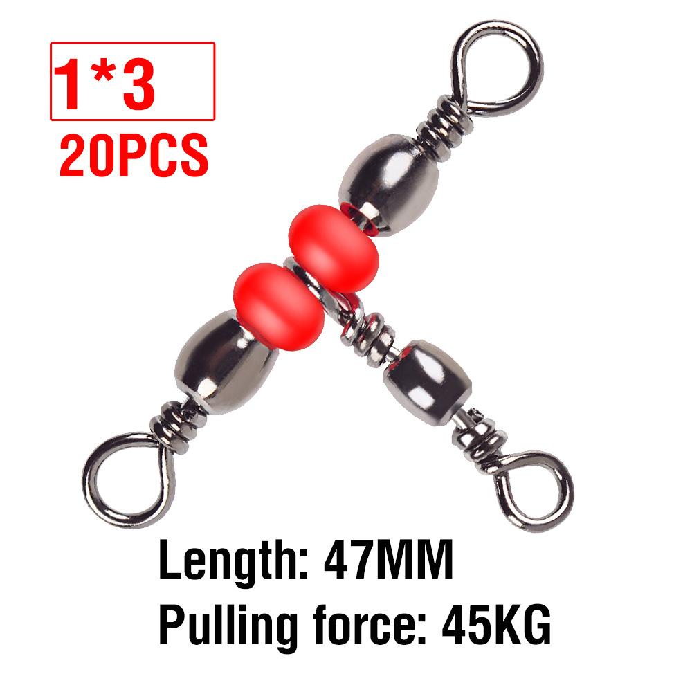 20pcs Fishing Tackle Connector 3 Way Barrel Swivels Snap Ring with Beads Fishing Line Connectors Triple Cross Line Swivels
