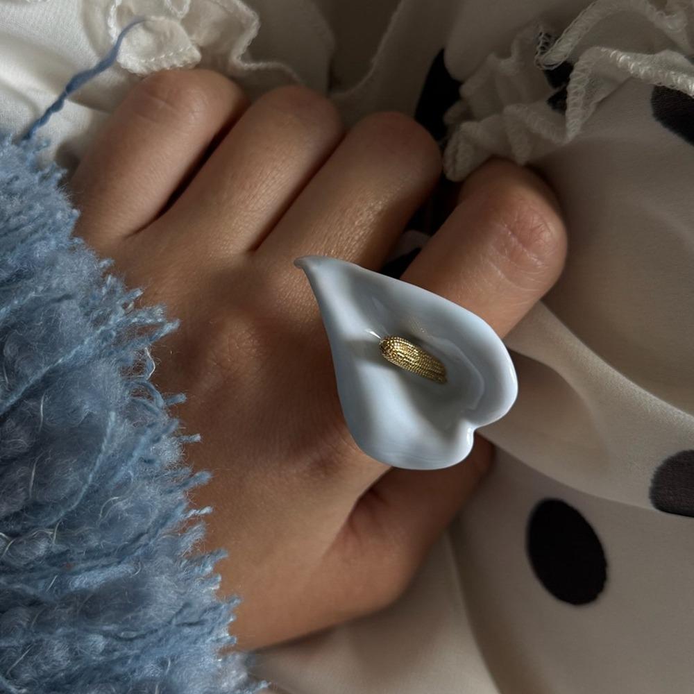 Metal Enamel Calla Flower Ring Adjustable Vintage Ring Personality Geometric Open Ring Women