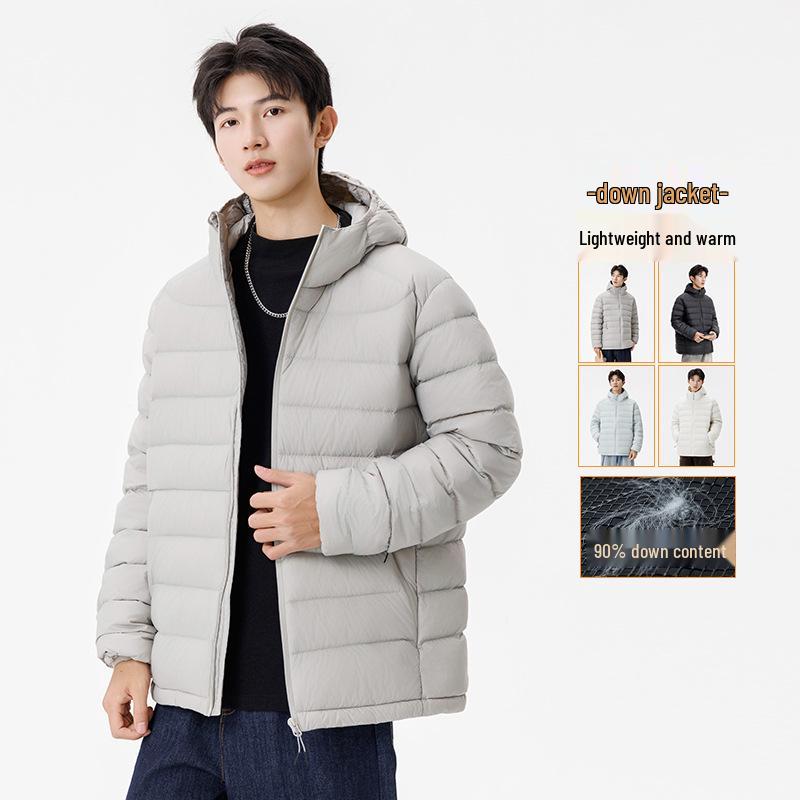 Men's 2025 High-End Lightweight Down Jacket - 90% White Duck Down, Short Hooded Winter Outerwear.
