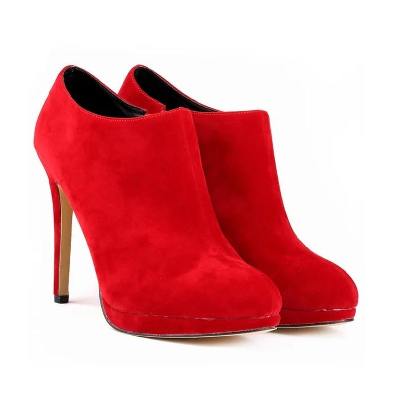 Loslandifen Искусственный бархат Платформа Высокий каблук Женские Осенние Зимние Повседневные Ботильоны 37 красный 3090₽