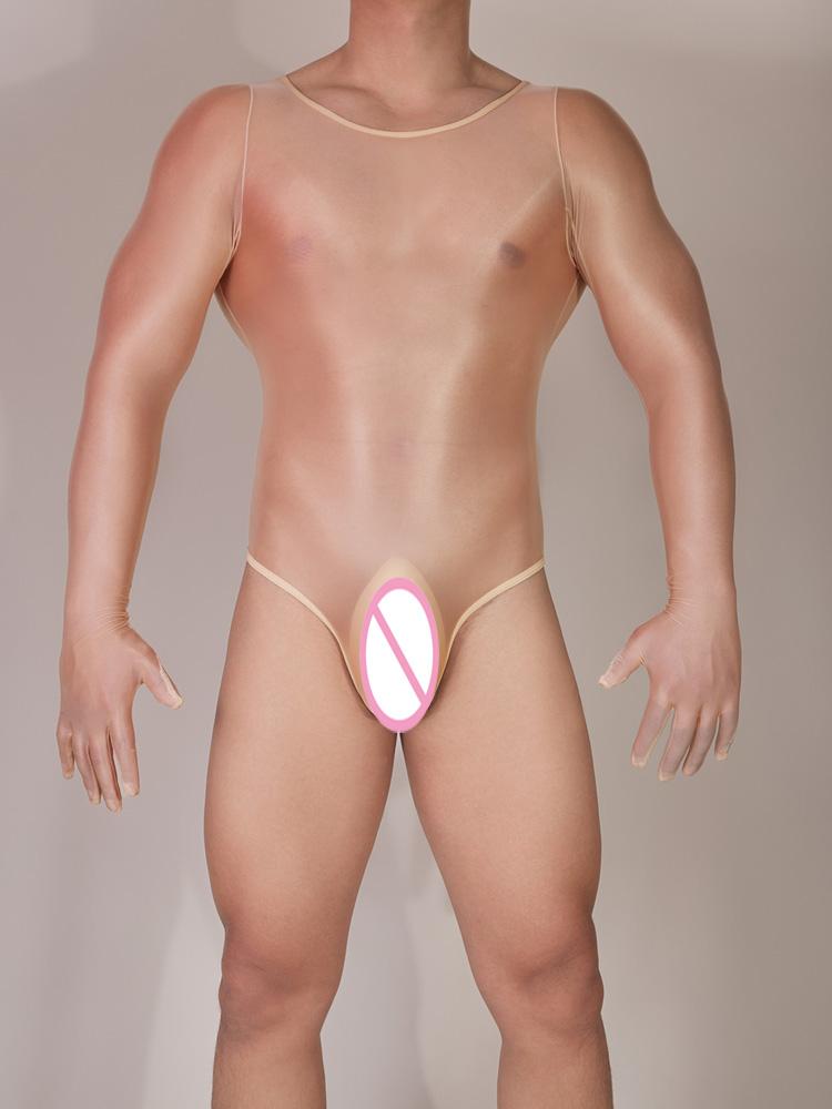 Sexy Men High Cut Bodysuit U Bulge Pouch Elastic Finger Gloves Tights Sheer See Through Shapping Maid Leotard One Pieces Thong