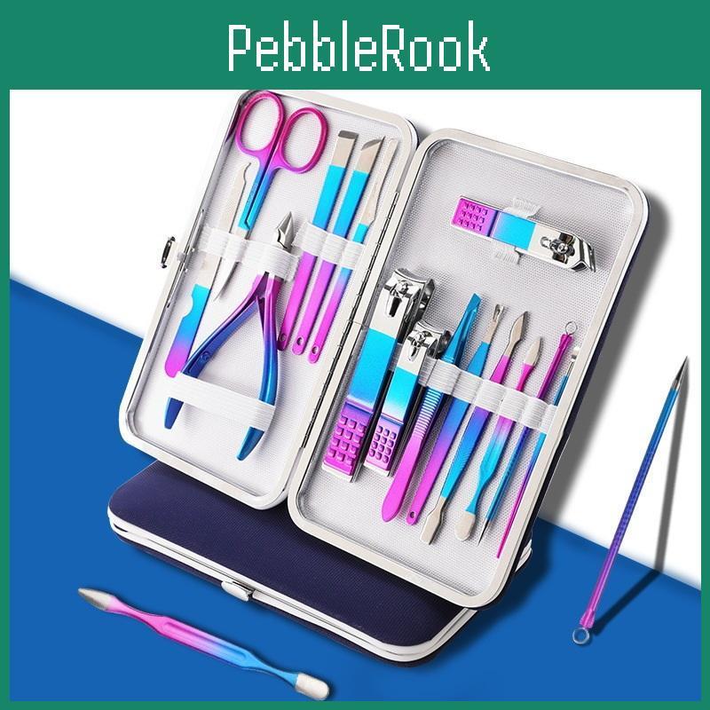 Stainless Olecranon Colorful Steel 15piece Manicure Set Beauty Nail Pedicure Knife Nail Clippers Set Nail Care Set