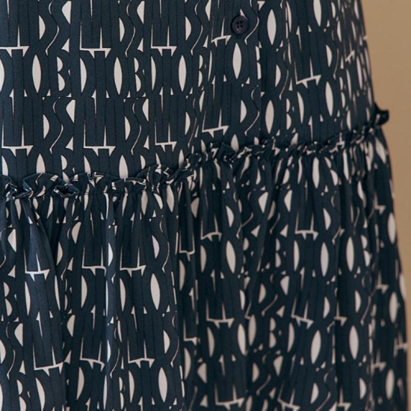 Maxza Alphabet Pattern Belted Shirring Shirt Long Dress Ze04qp002nh