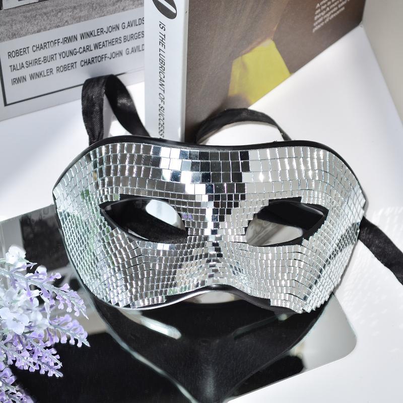 Disco Bright Ball Glitter Face Mask Mirror Eye Covers Silver Masquerade Mask Party Props Eye Mask For Women Men Party Prom