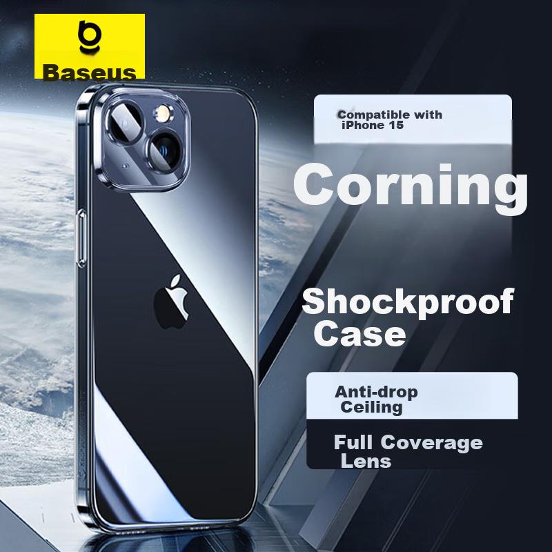 Baseus IPhone 15 Case, Corning Glass Ultra-Thin Shockproof Full Protection Transparent Premium Trendy Phone Cover for Men And Wome