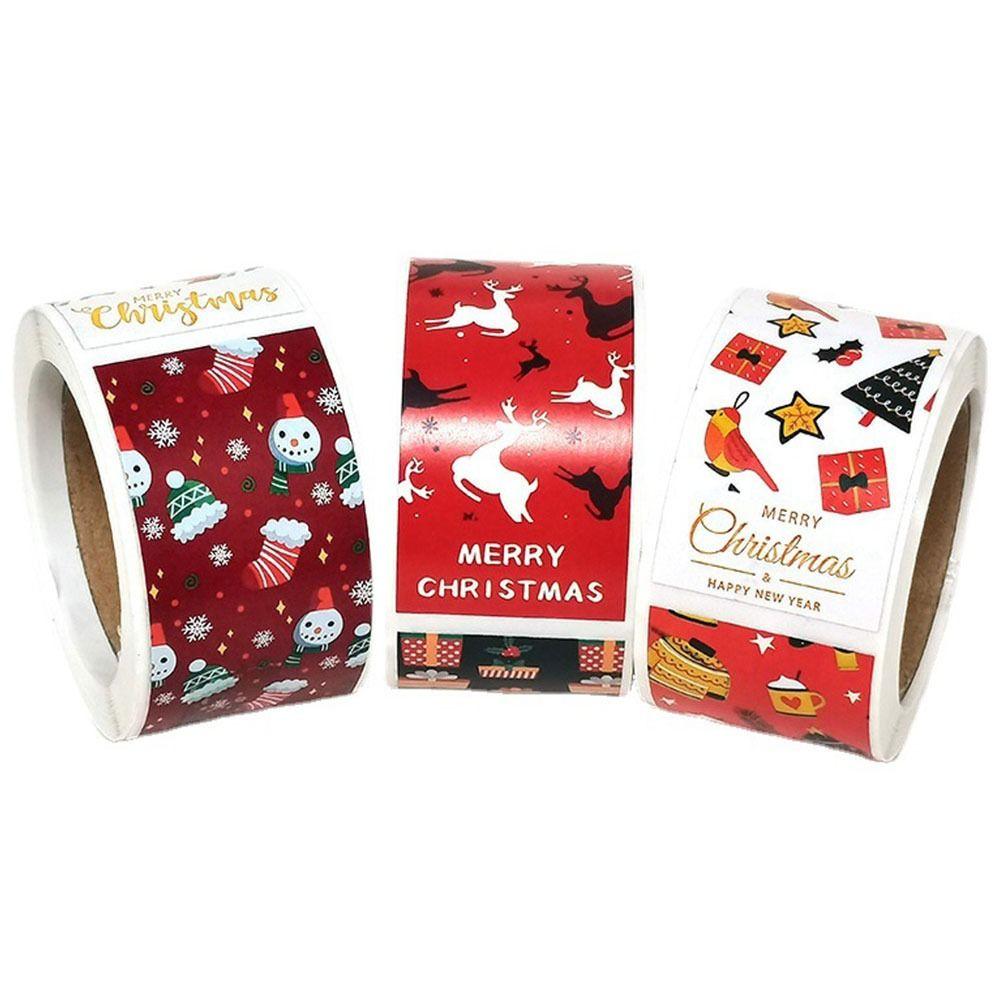 Year Gift Box Wrapping Merry Christmas Stickers Greeting Tags Sealing Labels Santa Claus Snowman