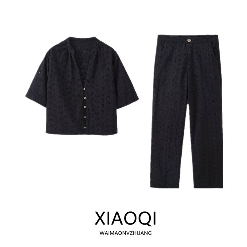 Fashion Style 2024 Summer New Arrival Women's Clothing Easiest for Match Cropped Embroidery Short Shirt Mid Waist Pants 3347455