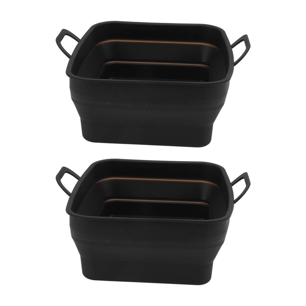 2 Pcs Silicone Air Cooker Pot with Handle Rectangular Fryer Liner Tray Replacement for Kitchen Cooking Accessories Black