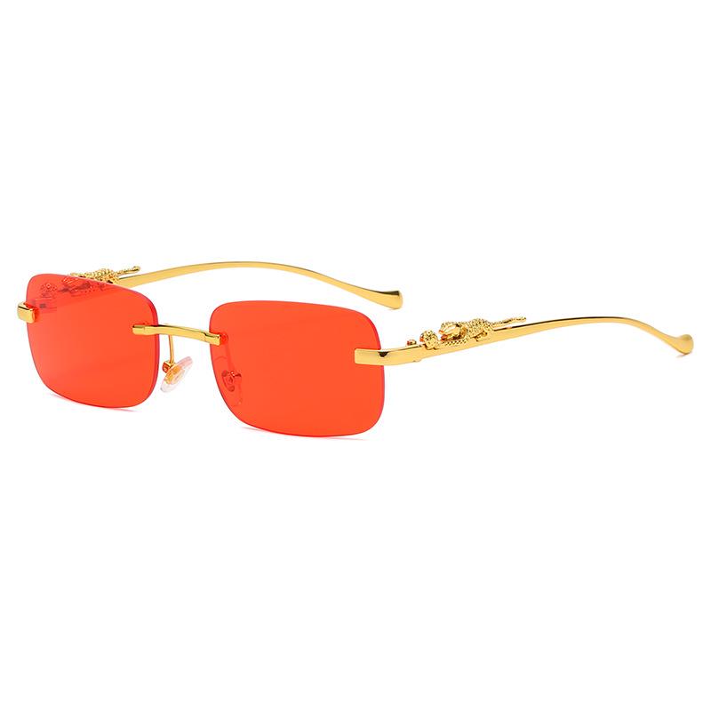 Cheetah Frameless Retro Square Sunglasses for Men & Women - Leopard Metal Design 2572