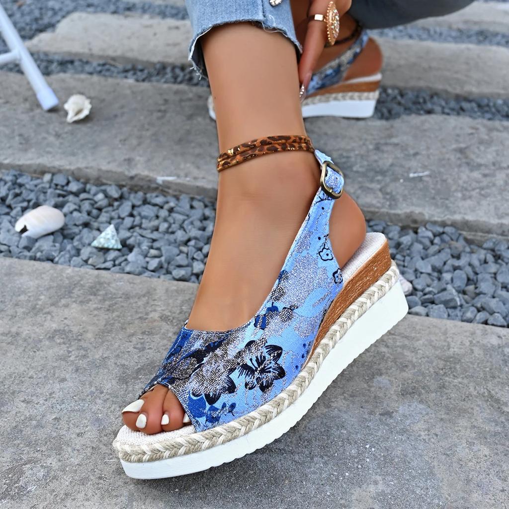 Wedge Flat Sandals Women Summer Slingbacks Peep Toe Platform Shoes for Women Light Non-slip Comfort Fabric Cushion Beach Sandals