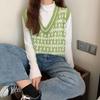 Gilet Scolastico a Quadri Fengling Primavera e Autunno Versione Coreana Femminile Largo Scollo a V Corto in Lana Lavorata a Maglia Senza Maniche