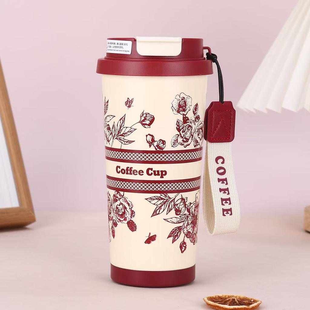 2025 New Woman Flower Coffee Mug 500ml Stainless Steel Vacuum Flask Straw and Directly Drinking Insulated Tumbler  Thermal Cup