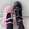 Sweet Heart Klamra Kliny Mary Janes Kobiety Różowy T-Strap Chunky Platforma Lolita Buty Kobieta Punk Gothic Cosplay Buty