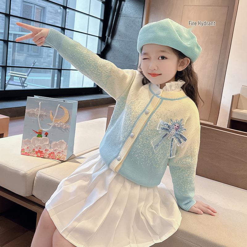 

Girls Elsa Knitted Cardigan Sweater - Spring & Autumn 2025 Fashion 130 cm синій