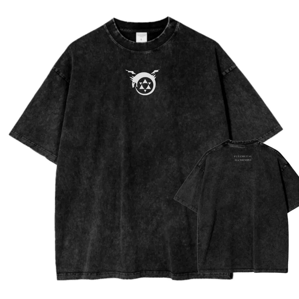 Classic Japan Anime Fullmetal Alchemist Brotherhood Manga Print Tees Loose Casual Oversized Top Men Women Washed Cotton T-shirts