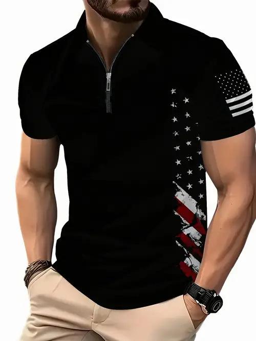 Fashion essential! Men's short sleeve polo with zip, king logo, stylish casual top.