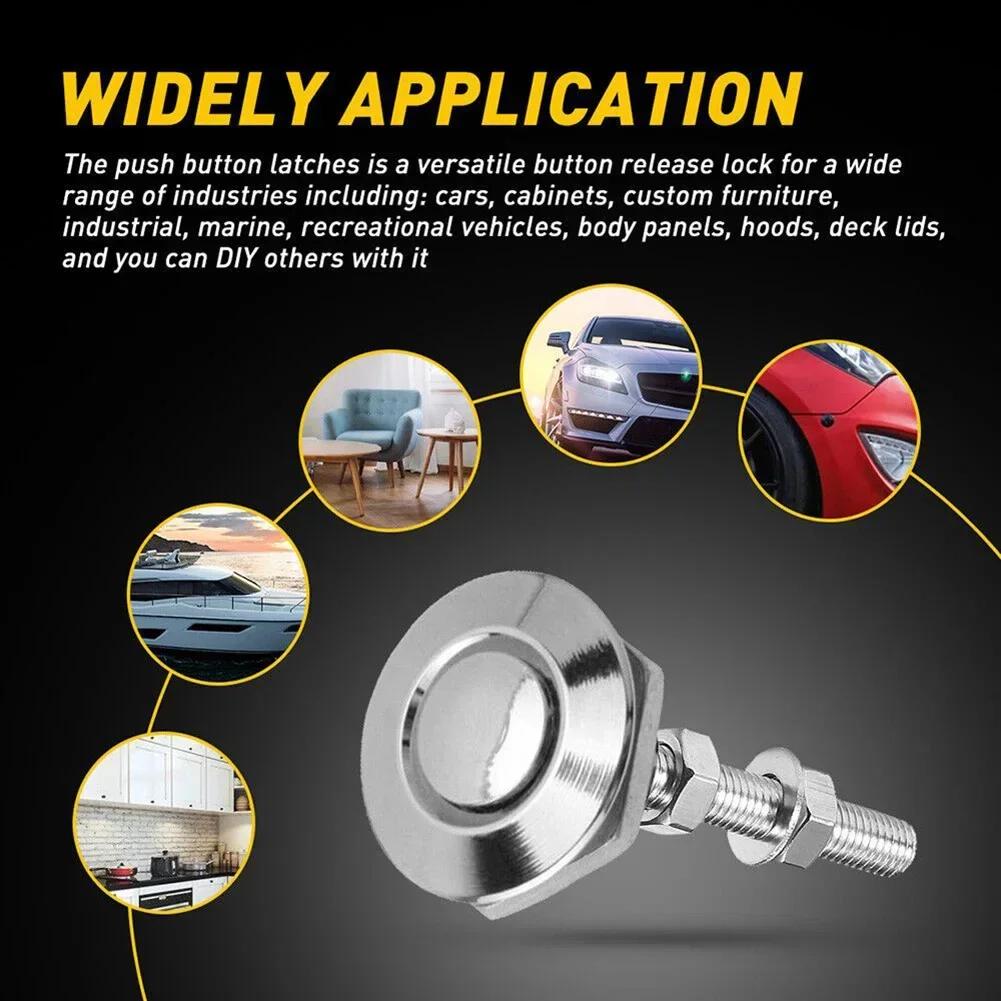 Aluminum Alloy& Stainless Steel Silver Hood Pin Lock Clip Auto Car Covers Accessories 2Pcs/Set Silver Push Button Quick Release