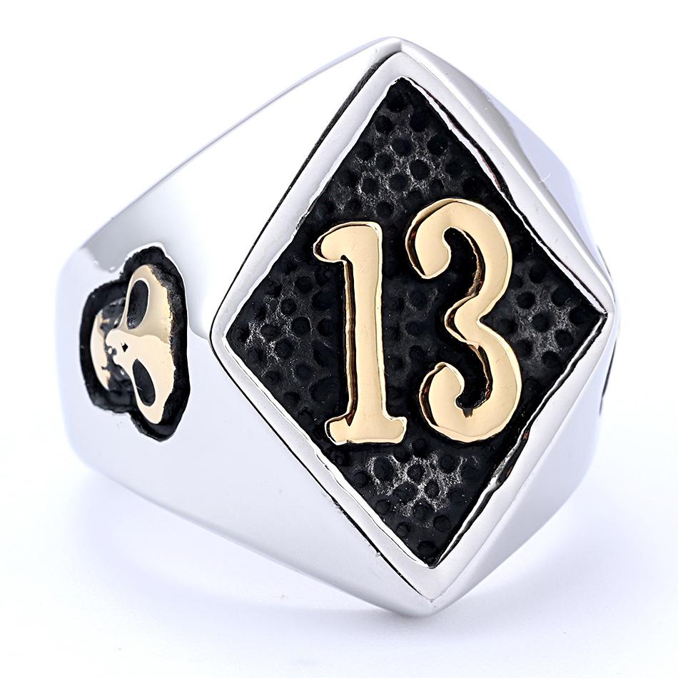 Serie Moto d'Epoca Numero Fortunato 13 Teschio Anello da Uomo in Acciaio Inossidabile Vintage