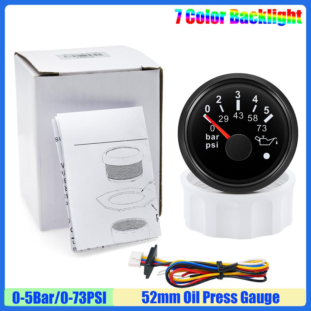 MAIMEIMI 7 Color LED 0-190ohm 52MM Fuel Water Level Gauge Water Temp Oil Pressure Meter Oil Temp Voltmeter with Alarm Optional