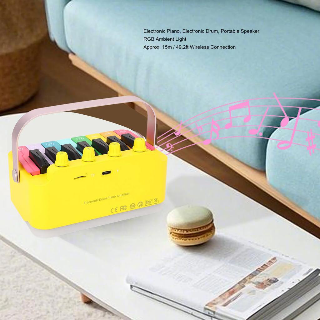 Rechargeable Electronic Piano Drum - Portable BT Speaker with RGB Ambient Light, Fun Musical Instrument Toy for Kids & Family