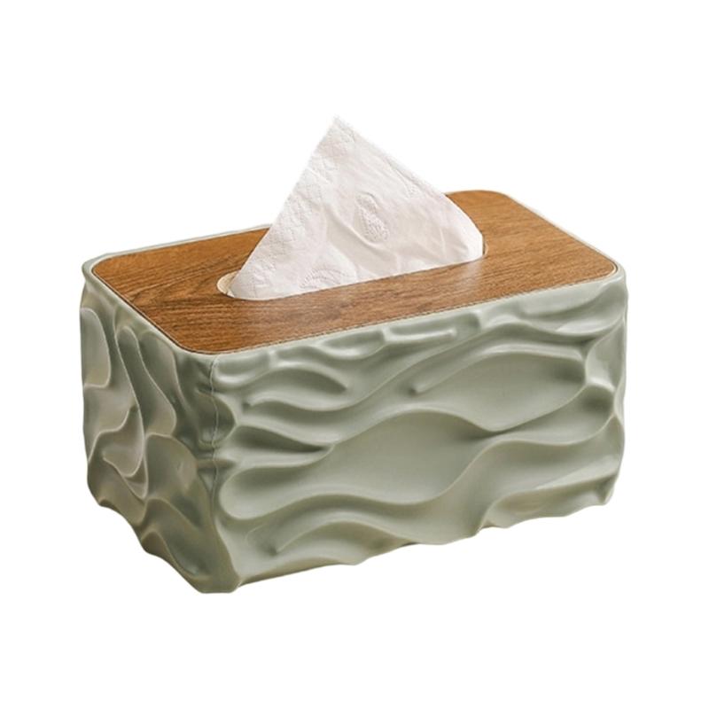 Artistic Ripples Effects Tissue Dispenser With Combination Of Wood And Plastic Materials Tissue Holder For Daily Use