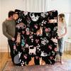 VIKAMA Cat and Floral Flannel Blanket Cat Blanket Is Soft and Machine Washable, Suitable for Sofa or Bed Home Decoration