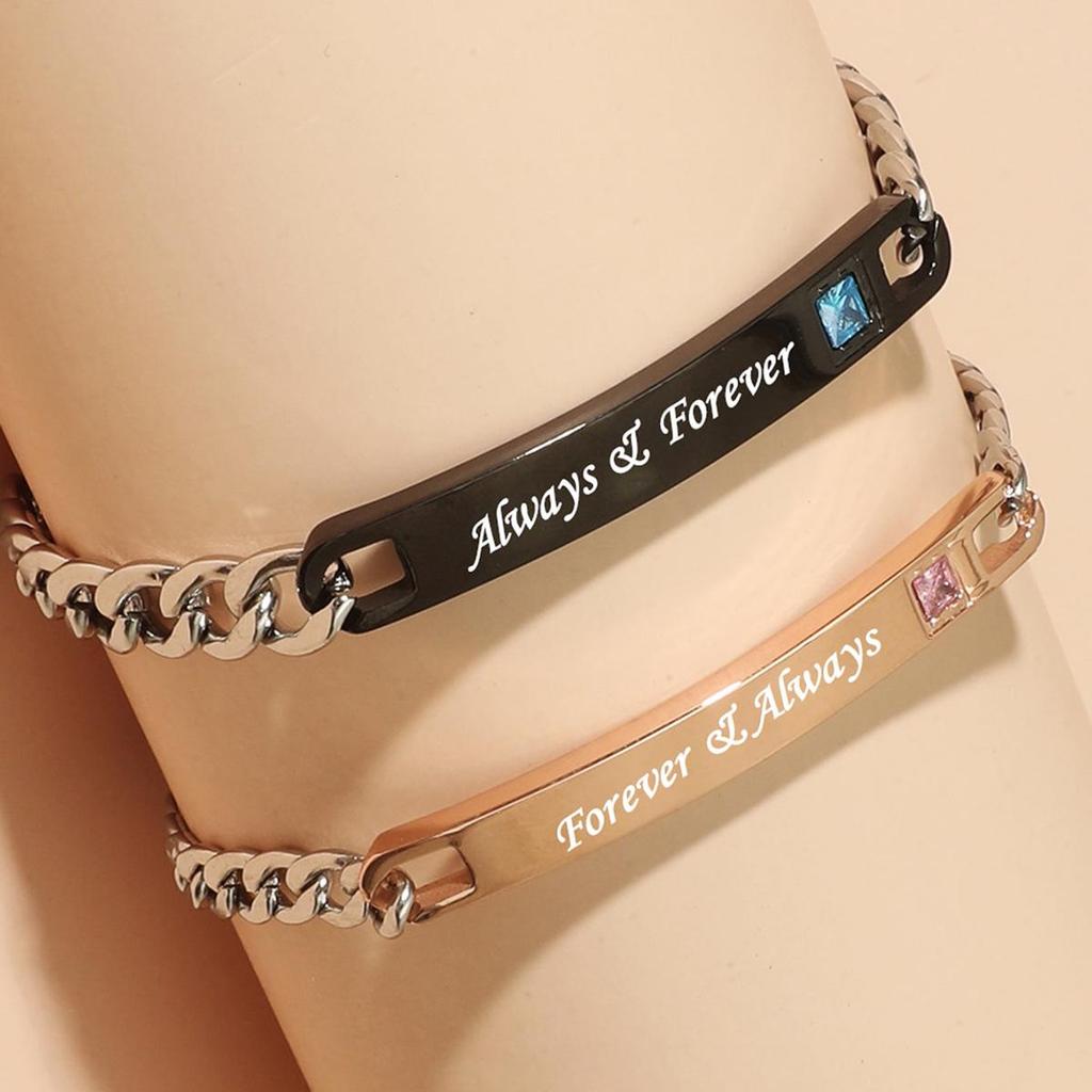 Crown Heart Zirconia Engravable Titanium Steel Couple Bracelet - Valentine's Day Gift