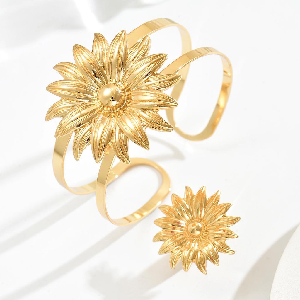 2025 New Wind Ladies Bracelet Geometric Flower Design Metal Opening Ring Versatile Premium Jewelry