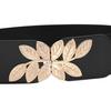 Women's Elastic Stretch Waist Belt Wide Decorative Leaf Pattern Adjustable Cinch Band for Dresses Tops and Tunics