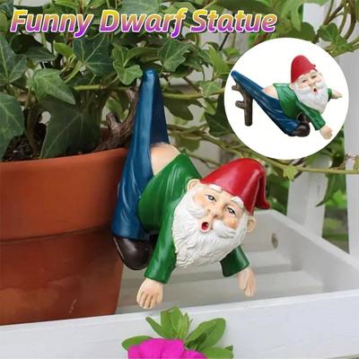 Funny Dwarf Statue with Pants Hanging Branches White Beard Dwarf Sculpture Mini Gnome Hanging Decor for Yard Porch Decoration
