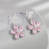 Cute Female Pink Zircon Stone Silver Color Stud Flower Earrings Lovely Bridal Wedding  For Women