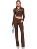 Women's Long Sleeve Cropped Tracksuit Set with Flare Pants