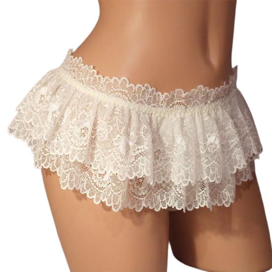 Damen Rock Höschen Spitze Dreieck Unterhose Niedrige Taille Blumenstickerei Rüschen Slips