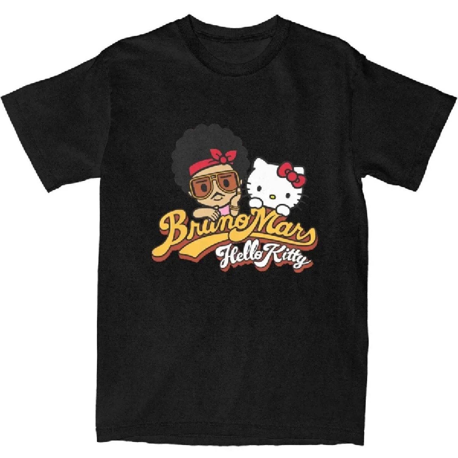

Haikyuu T-Shirt Bruno Mars Hello Kitty Pure Cotton T-Shirts Fashion Tshirt for Men Summer Y2K Retro Design Short Sleeve Top Tees L чорний