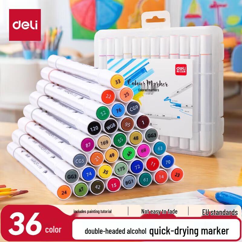 Deli 36-Color Dual-Tip Alcohol Markers