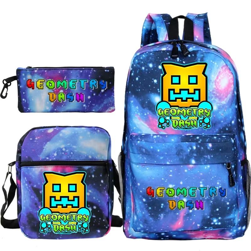 Funny Cartoon Geometry Dash Backpack 3pcs Set Students School Bags School Girls Boys Sports Bookbag Edition Trendy Backpack