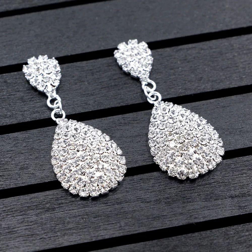 Shiny Necklace Bracelet Earring Ring Sets Luxury Rhinestone Choker Necklace  Formal Events