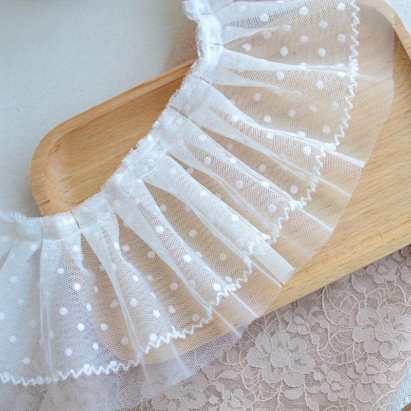 1 Yard Elegant White Polka Dot Mesh Lace Ribbon, 6cm Wide - Ideal for DIY Dresses, Skirts, Curtains & Crafts DIY Clothing Accessorie